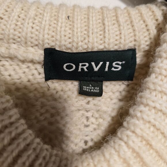Vintage Orvis Cable Knit Sweater Mens L Cream Wool Fisherman Crew Neck Ireland - Picture 5 of 12